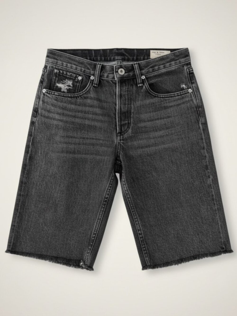 rag & bone Rosa Mid‑Rise Walking Shorts • Clean Black Magic • Button‑Fly